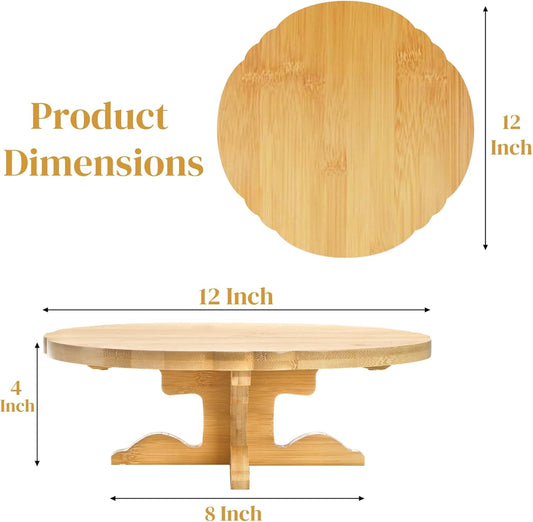 12 Inch Bamboo Cake Stand, One-Tier Wedding Cupcake Holder, Rustic Dessert Riser with Anti-Slip Pads, V1259-DP01-A-1003