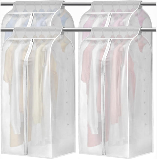 4 Pack Hanging Garment Bags, 43" 35" Long Large Closet Clothes Protector with Zipper, Plastic Jackets Storage V1259-DP01-A-1004