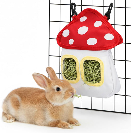 Bunny Hay Feeder Bag, Cute Mushroom Hanging Holder, Durable Dispenser with 600D Oxford Fabric for Guinea Pigs V1259-DP01-A-1016