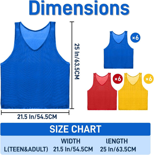 18 Pack Pinnies for Adults, Quick Dry Basketball Practice Jersey, Breathable Mesh Scrimmage Vest Youth Soccer V1259-DP01-A-1024