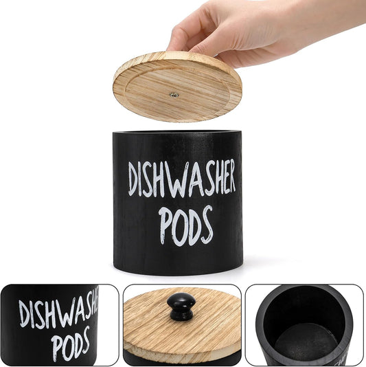 2 Pack Dishwasher Pod Container, Wood Tablet Holder with Lid, Round Laundry Pods Dispenser, Farmhouse V1259-DP01-A-1026
