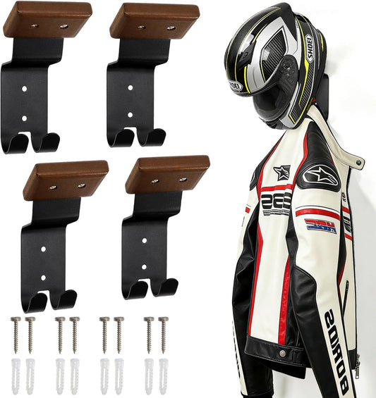 4 Pack Motorcycle Helmet Wall Mount, Helmets Holder with Double Key Hook, Hanger Gear Rack for Bike Baseball V1259-DP01-A-1027