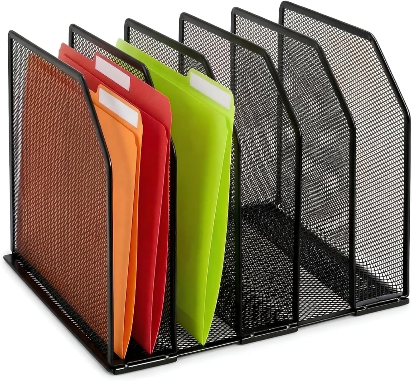 Adjustable Desk File Organizer, 5 Sections Upright Desktop Standing Wire Mesh Paper Divider, Sturdy Metal V1259-DP01-A-1029