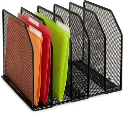Adjustable Desk File Organizer, 5 Sections Upright Desktop Standing Wire Mesh Paper Divider, Sturdy Metal V1259-DP01-A-1029