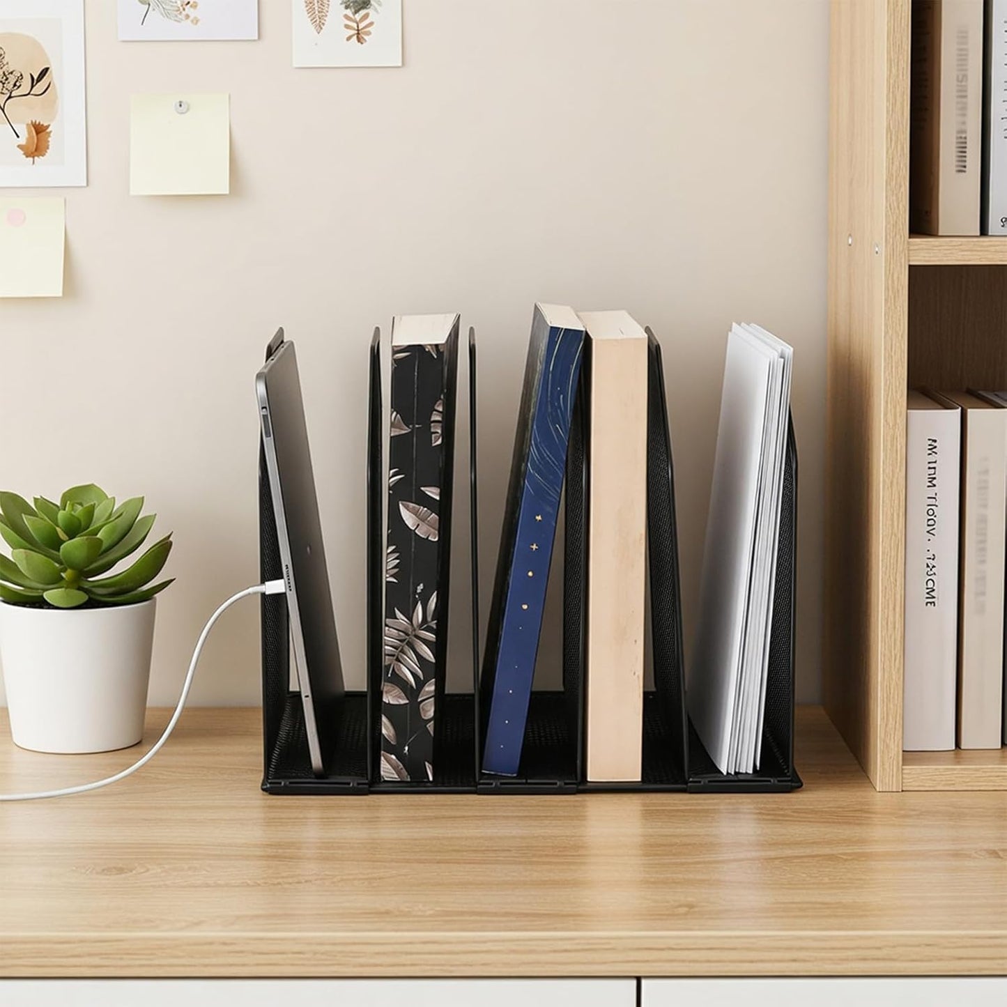 Adjustable Desk File Organizer, 5 Sections Upright Desktop Standing Wire Mesh Paper Divider, Sturdy Metal V1259-DP01-A-1029