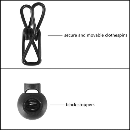Portable Travel Clothesline, Adjustable Elastic Camping Retractable Clothesline with 12pcs Clips for Outdoor V1259-DP01-A-1043