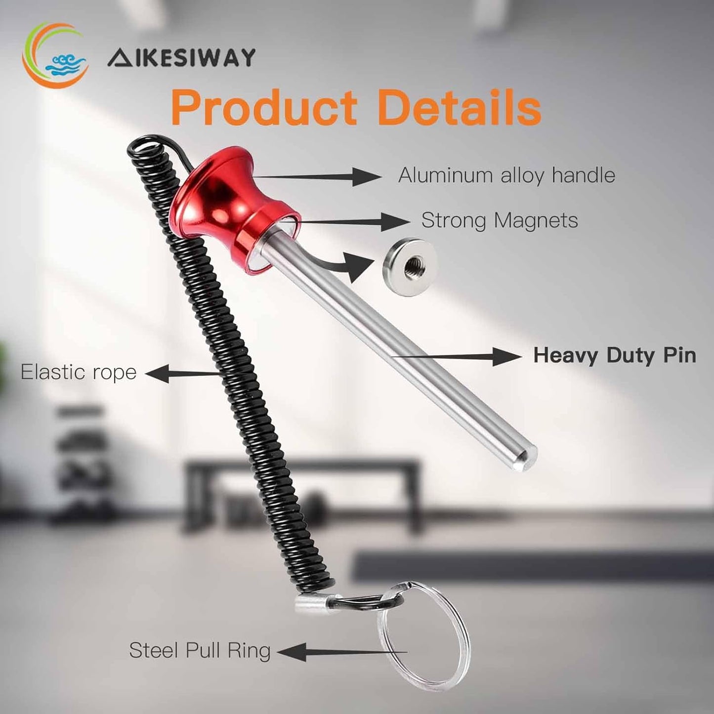 Universal Magnetic Weight Stack Pin with Pull Rope - Heavy Duty Gym for Machines | Commercial & Home V1259-DP01-A-1051