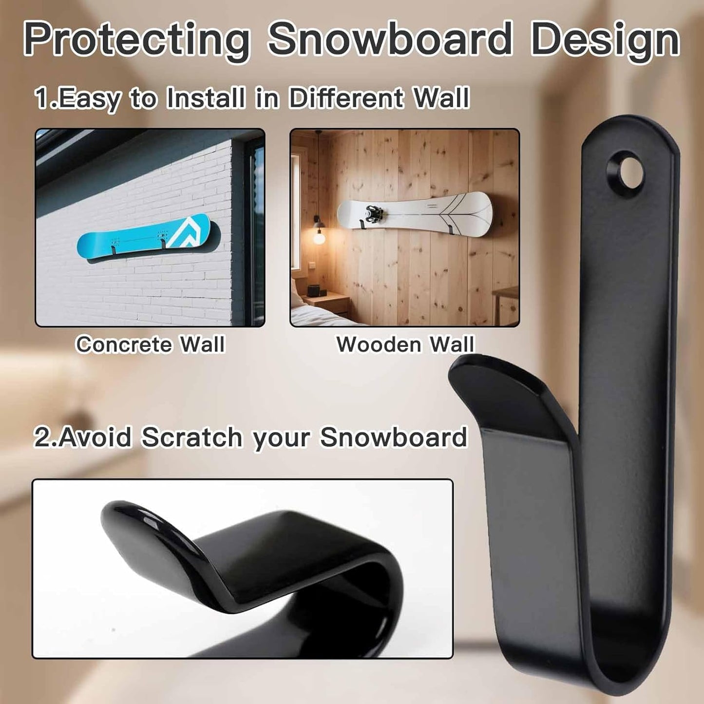 Snowboard Wall Mount & Skateboard Display Rack - Horizontal Hanger Clips for Snowboards, Longboards, V1259-DP01-A-1053