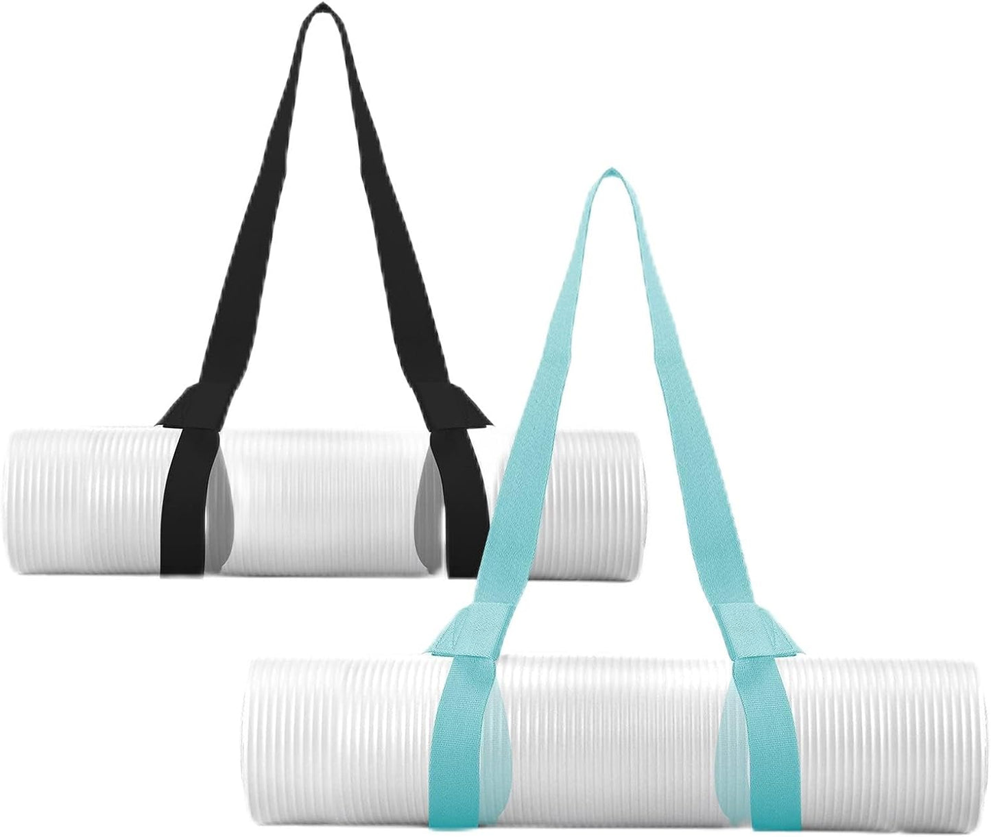 2 Packs Yoga Mat Strap for Carrying, Carrier, Adjustable Sling Exercise Black + Turquoise V1259-DP01-A-1058