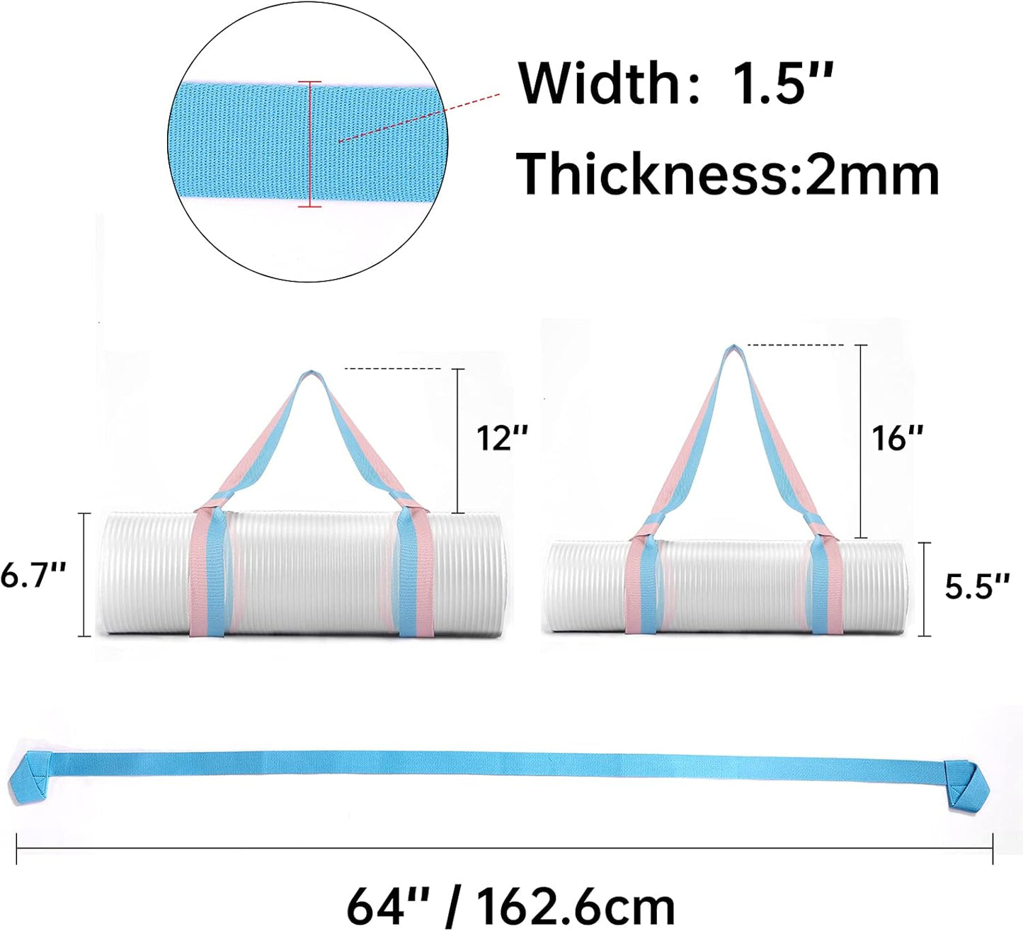 2 Packs Yoga Mat Strap for Carrying, Carrier, Adjustable Sling Exercise Black + Turquoise V1259-DP01-A-1058