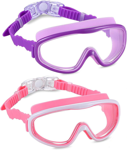 2 Pack Kids Swim Goggles, Swimming Glasses for Children from 3 to 15 Years Old Purple/Pink V1259-DP01-A-1061