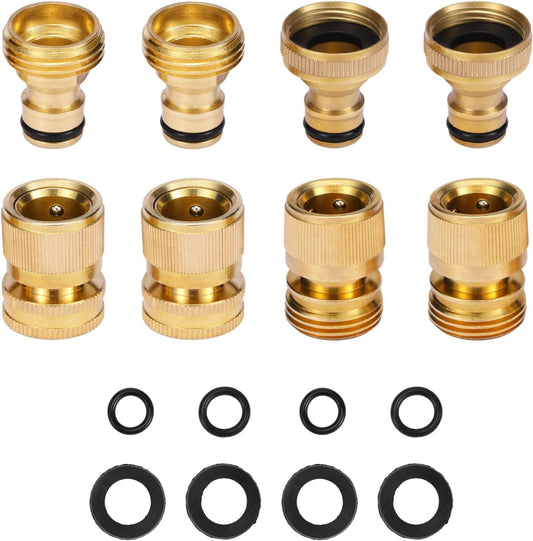 Garden Hose Quick Connect Solid Brass Connector Water Connectors Easy Fittings Standard 3/4 inch GHT, 4 V1259-DP01-A-1062