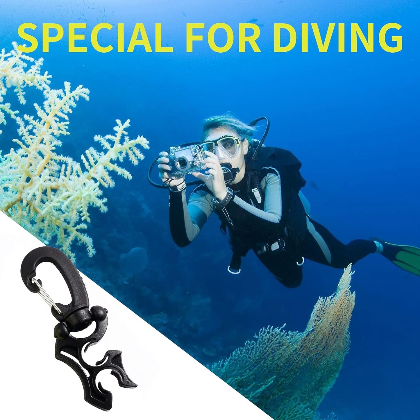 2 Packs Scuba Hose Clip Diving Holder Clip, Double BCD Dive with Snap Hook Buckle for Snorkeling Accessories V1259-DP01-A-1066