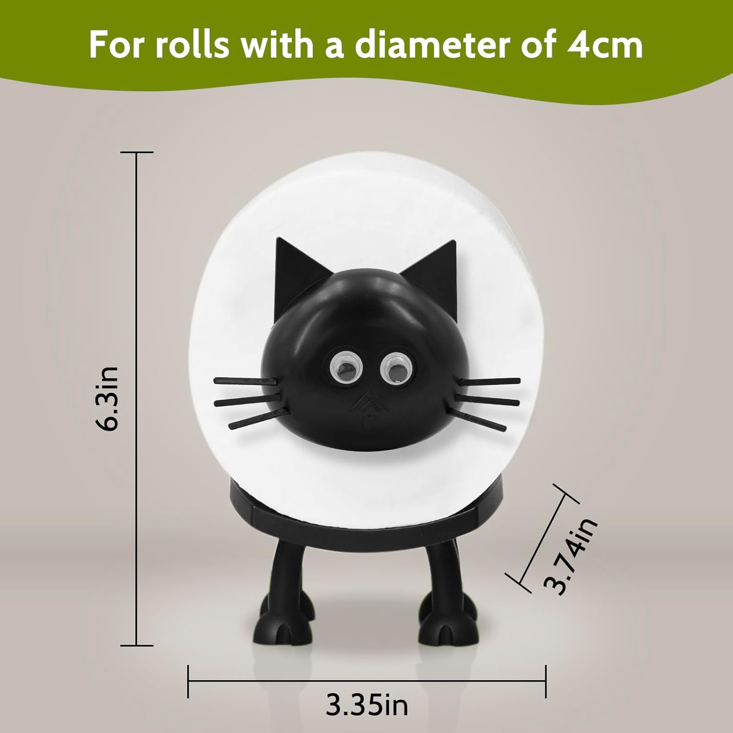 Cat Toilet Roll Holder: Tissue Paper Storage Stand - 3D Printed Black Loo Holder Bathroom Set for Shelf V1259-DP01-A-1073