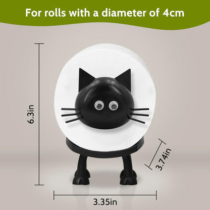Cat Toilet Roll Holder: Tissue Paper Storage Stand - 3D Printed Black Loo Holder Bathroom Set for Shelf V1259-DP01-A-1073