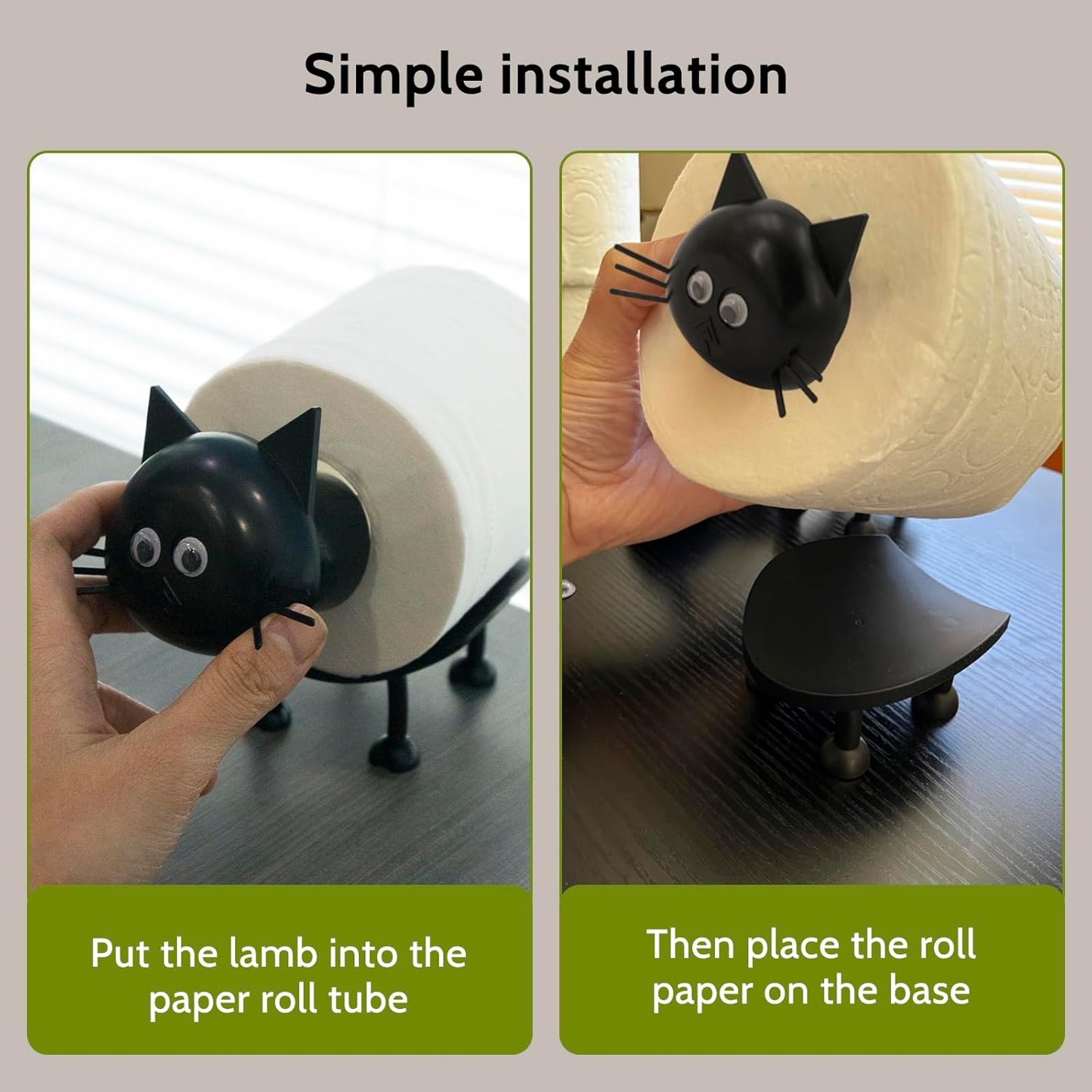 Cat Toilet Roll Holder: Tissue Paper Storage Stand - 3D Printed Black Loo Holder Bathroom Set for Shelf V1259-DP01-A-1073