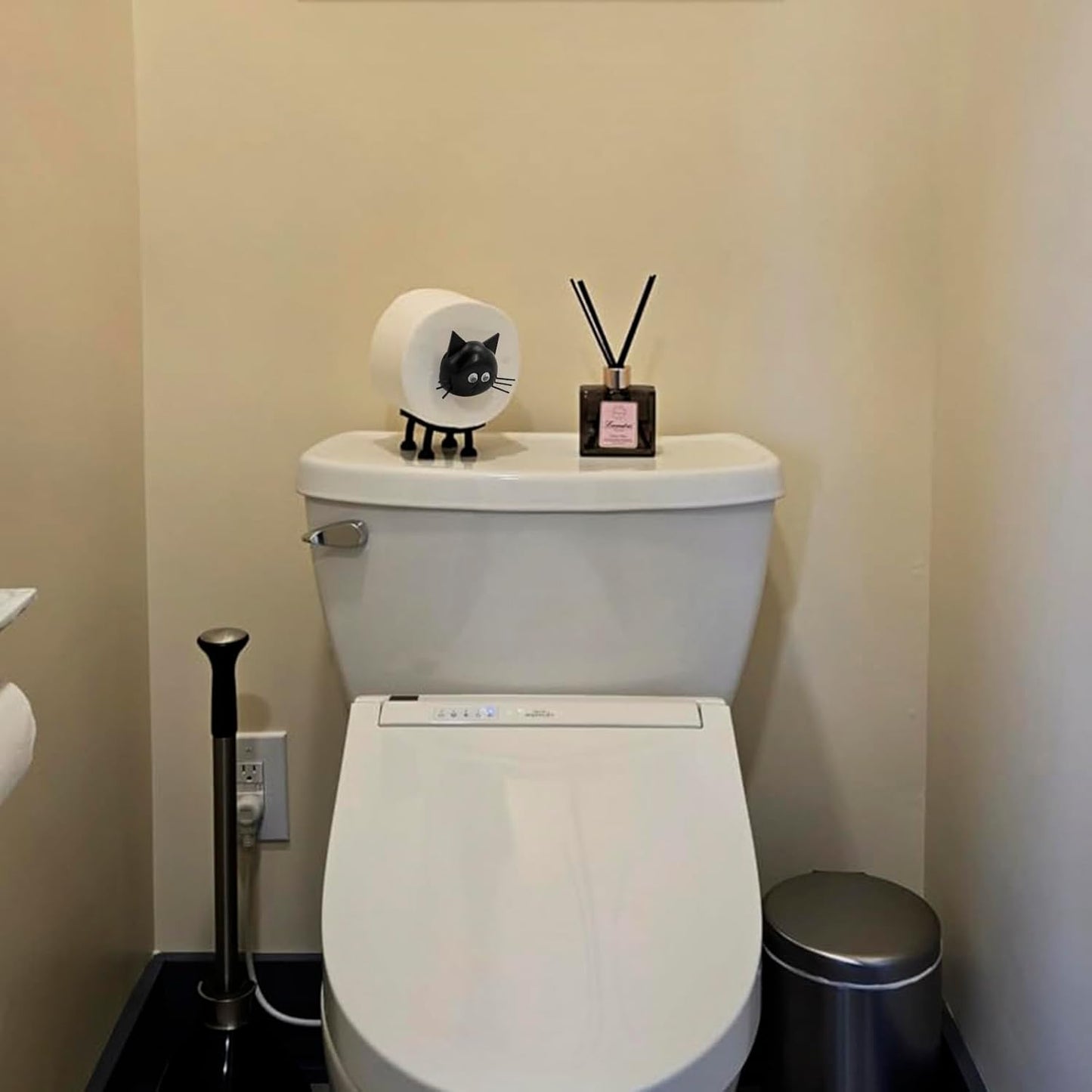 Cat Toilet Roll Holder: Tissue Paper Storage Stand - 3D Printed Black Loo Holder Bathroom Set for Shelf V1259-DP01-A-1073