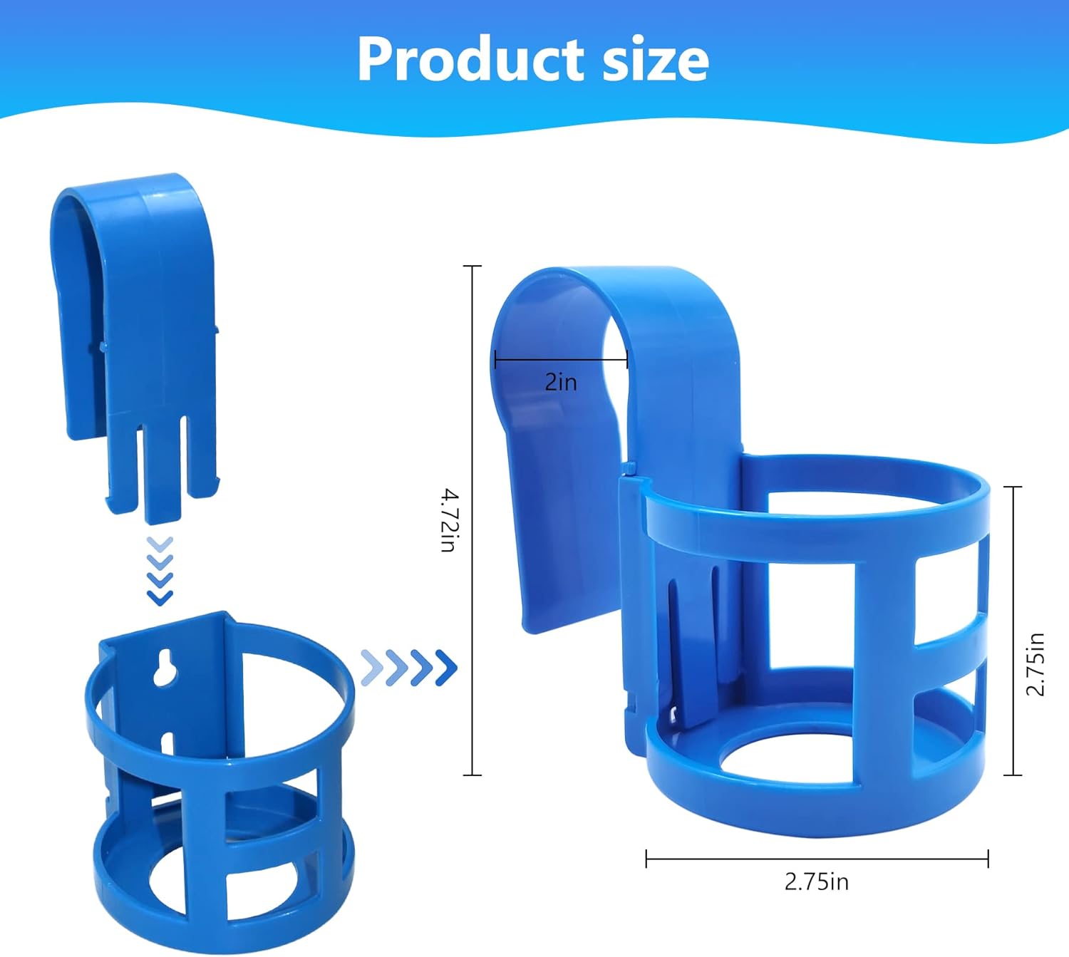 Poolside Cup Holder for Above Ground Pools, Pool Drink Holders Party ONLY FITS 2 Inch or Less Round Top Bar V1259-DP01-A-1074