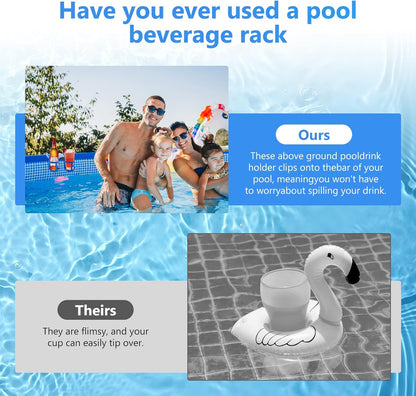 Poolside Cup Holder for Above Ground Pools, Pool Drink Holders Party ONLY FITS 2 Inch or Less Round Top Bar V1259-DP01-A-1074