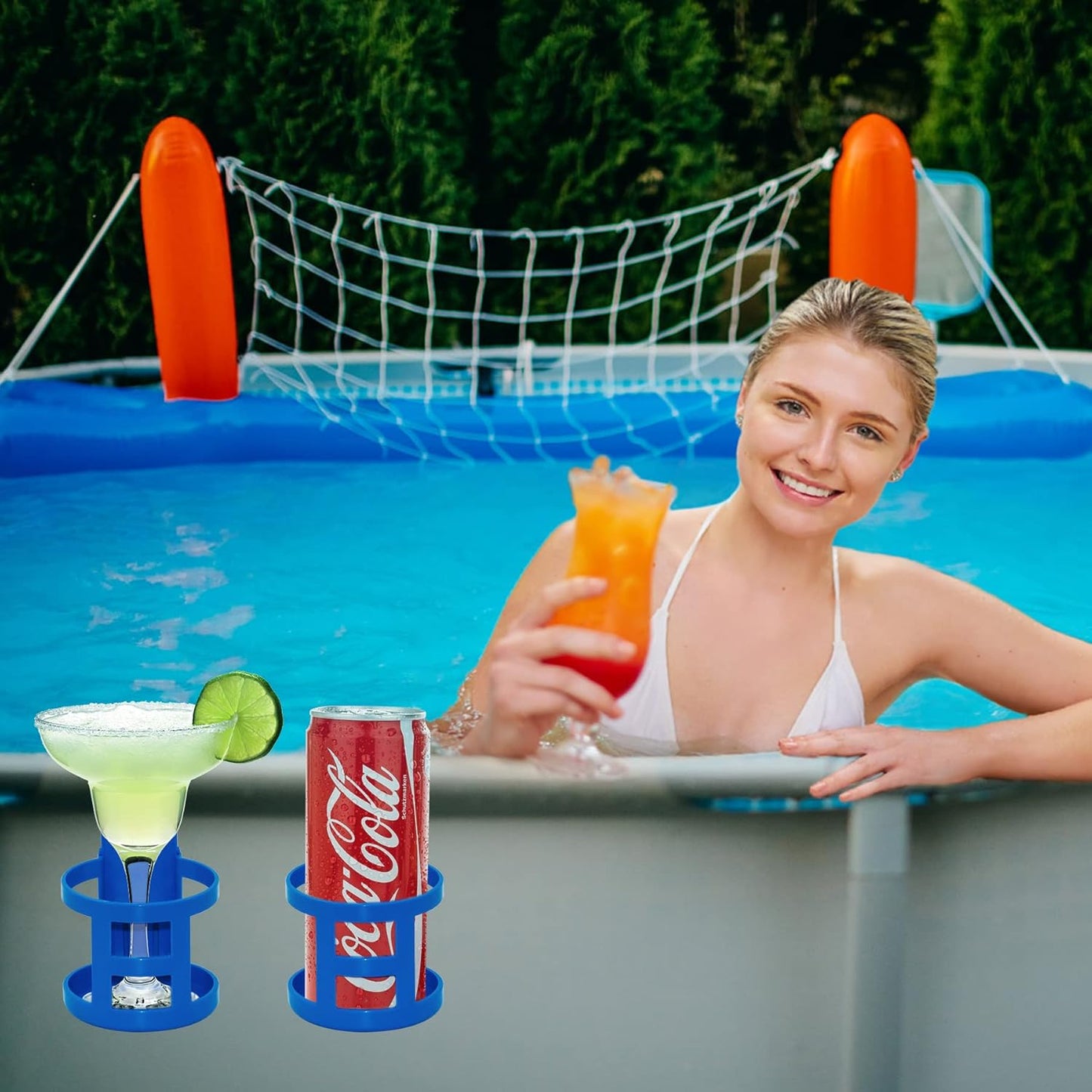 Poolside Cup Holder for Above Ground Pools, Pool Drink Holders Party ONLY FITS 2 Inch or Less Round Top Bar V1259-DP01-A-1074