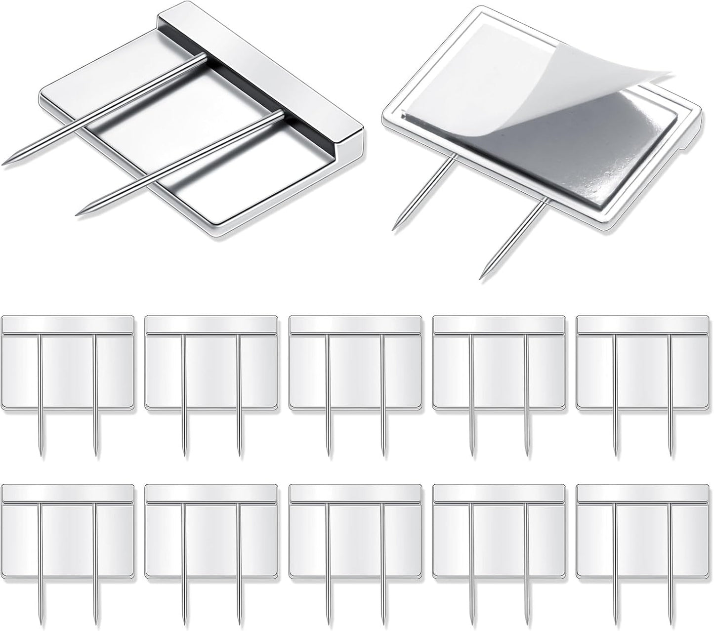 10 Pcs Silver Cubicle Pins Partition Long Push Fabric Clips Name Plate Holders for Office Furniture Corkboard V1259-DP01-A-1114
