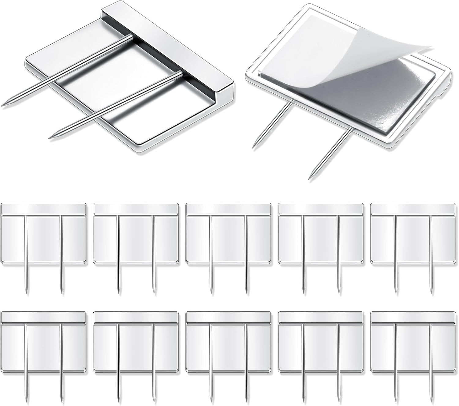 10 Pcs Silver Cubicle Pins Partition Long Push Fabric Clips Name Plate Holders for Office Furniture Corkboard V1259-DP01-A-1114