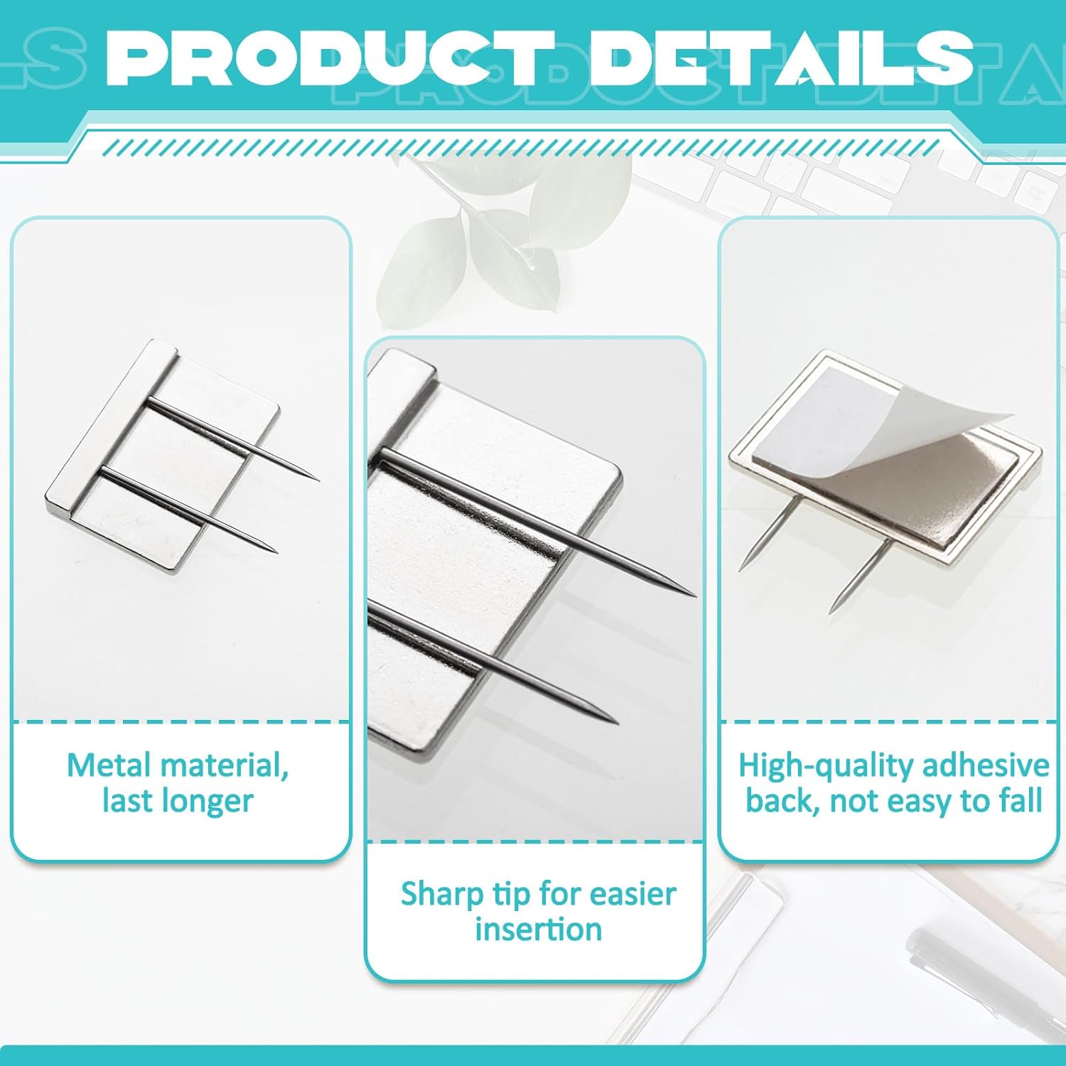 10 Pcs Silver Cubicle Pins Partition Long Push Fabric Clips Name Plate Holders for Office Furniture Corkboard V1259-DP01-A-1114