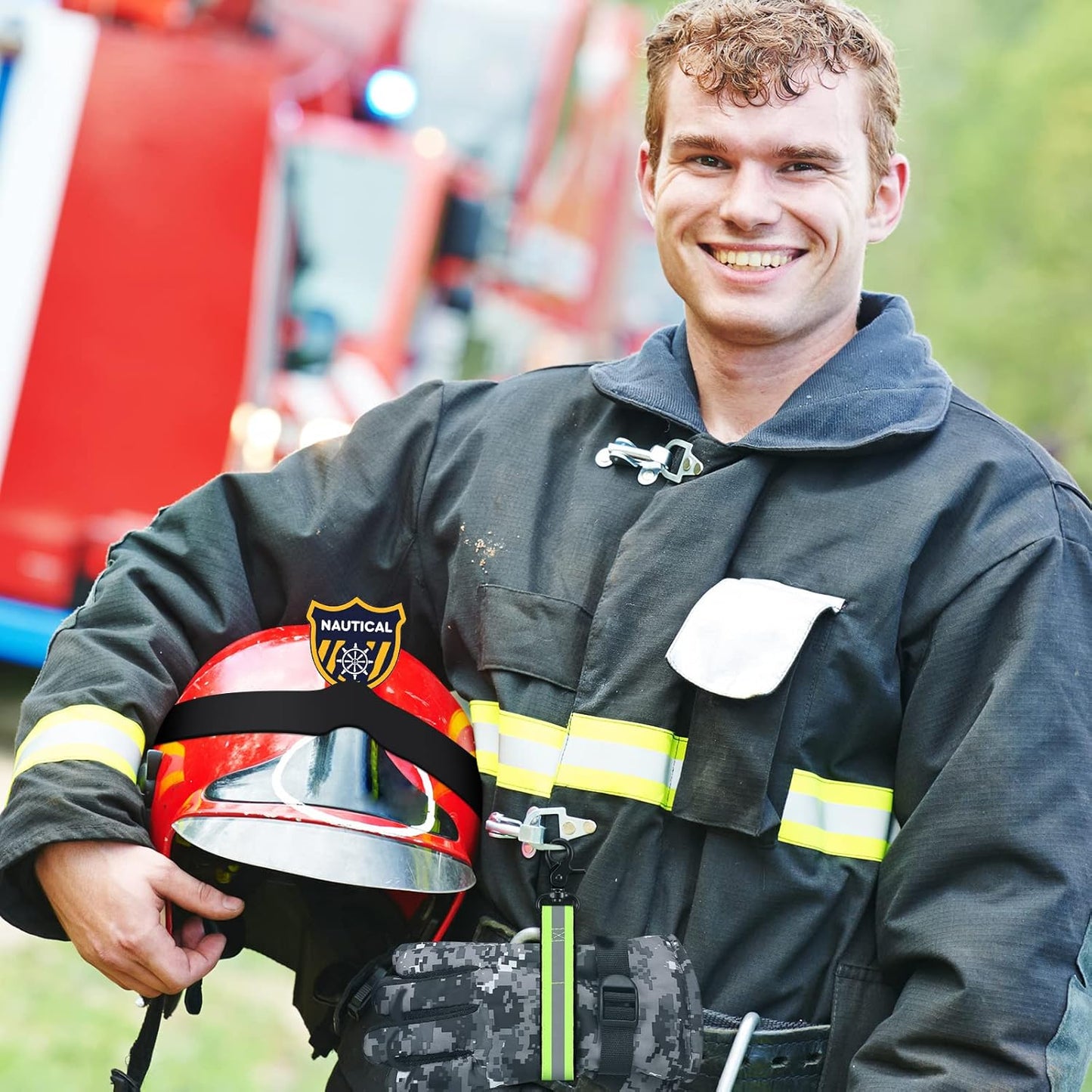 4 Pcs Firefighter Tools Include 2 Helmet Band Glove Strap Holder Fire Safety with Reflective Trim Accessories V1259-DP01-A-1117
