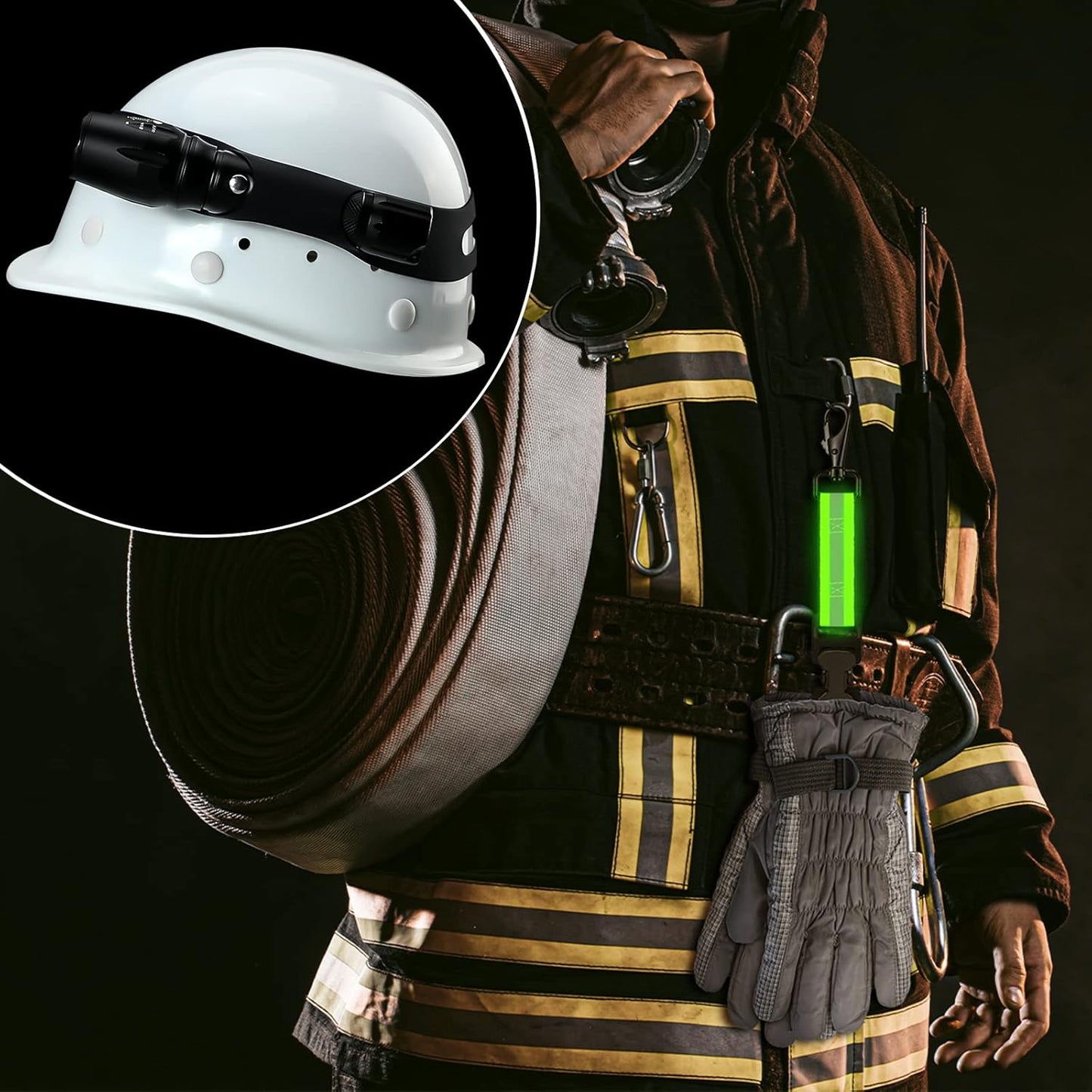 4 Pcs Firefighter Tools Include 2 Helmet Band Glove Strap Holder Fire Safety with Reflective Trim Accessories V1259-DP01-A-1117