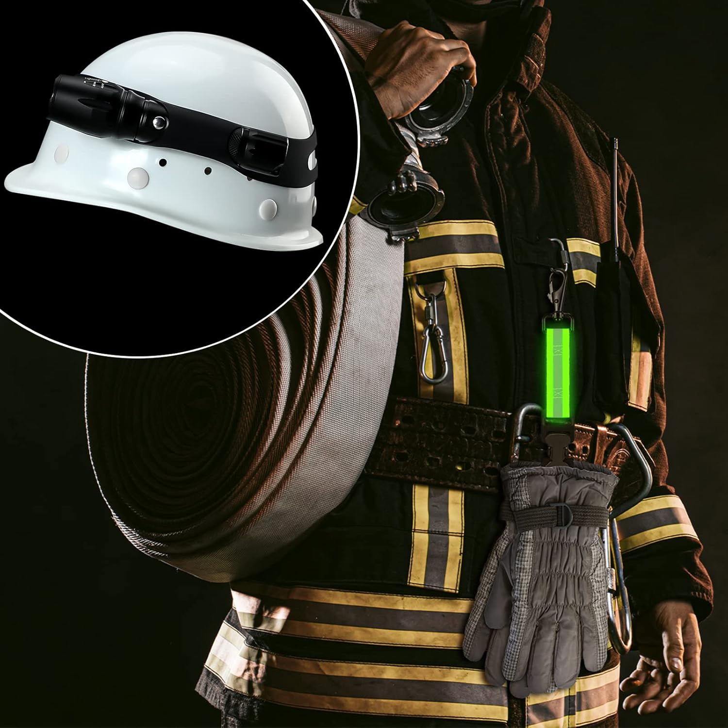 4 Pcs Firefighter Tools Include 2 Helmet Band Glove Strap Holder Fire Safety with Reflective Trim Accessories V1259-DP01-A-1117
