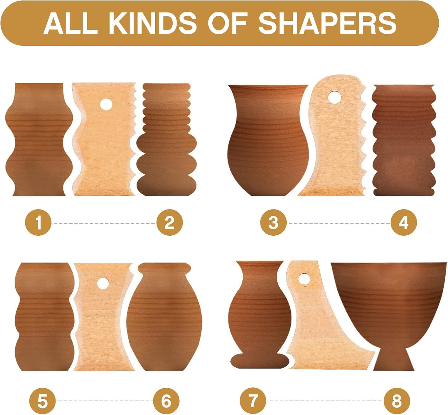 7 pcs Big Size Pottery Foot Shaper Tools Trimming Ceramics Profile Rib Bundle for Carving Clay Molds V1259-DP01-A-1126