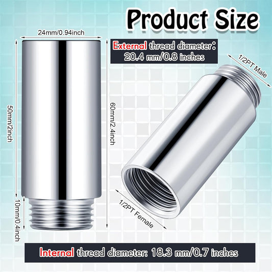 2 Pcs Shower Head Extension Arm Stainless Steel Pipe 1/2pt Male to Female Thread Cast Fitting Coupler V1259-DP01-A-1130