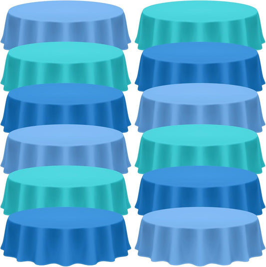 12 Pcs Ocean Theme Round Tablecloth,disposable Assorted Blue Tablecloth, Plastic Light Table Covers for Under V1259-DP01-A-1143