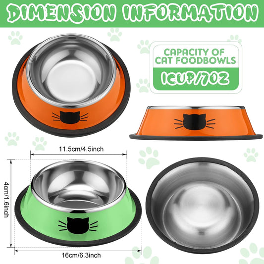 6 Pcs Cat Bowls for Food and Water Dishes Stainless Steel Pet 7 oz Anti Slip Metal Dish with Removable Rubber V1259-DP01-A-1155