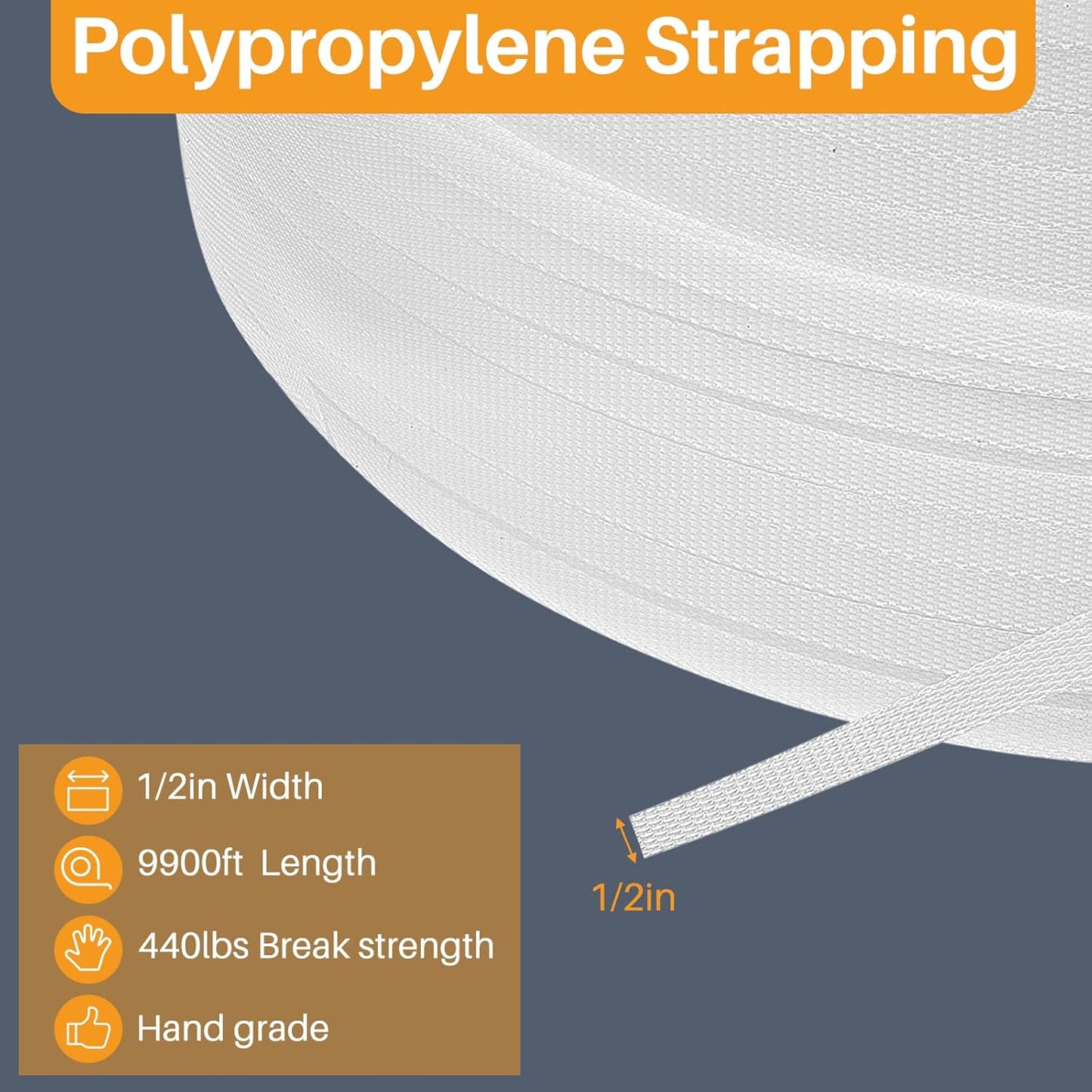 1/2 Inch Strapping, Polypropylene (PP) Heavy Duty Poly Packaging Strapping Roll 440 Lbs Break Strength for V1259-DP01-A-1162