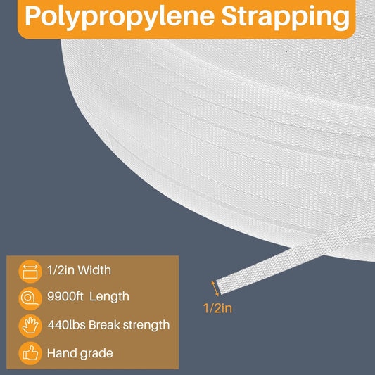 1/2 Inch Strapping, Polypropylene (PP) Heavy Duty Poly Packaging Strapping Roll 440 Lbs Break Strength for V1259-DP01-A-1162