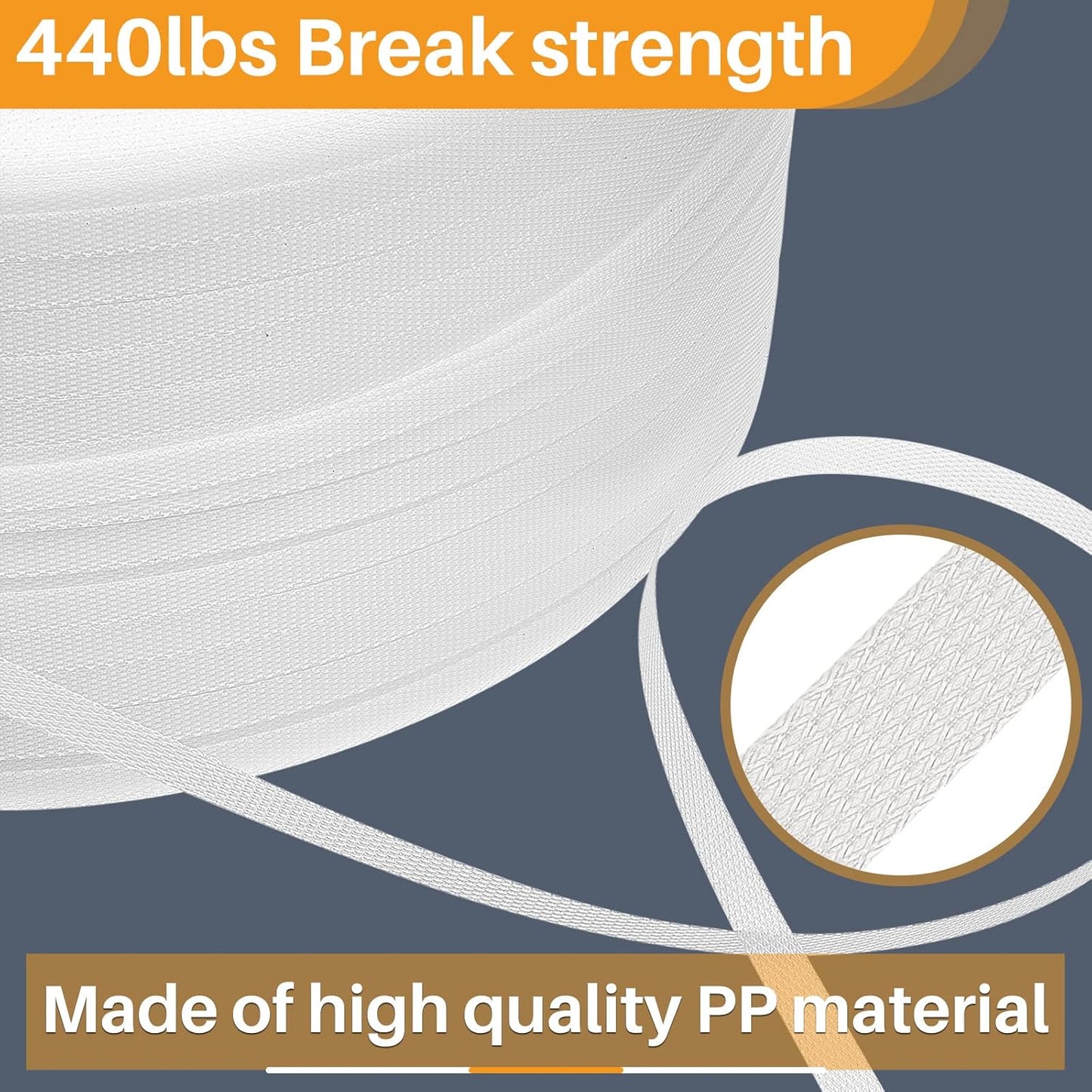 1/2 Inch Strapping, Polypropylene (PP) Heavy Duty Poly Packaging Strapping Roll 440 Lbs Break Strength for V1259-DP01-A-1162