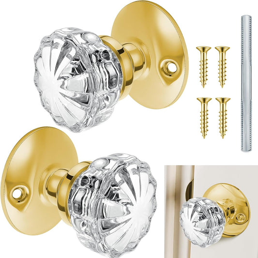 1 Set Glass Door Knobs Antique Crystal Vintage Mortise Style Fluted Replacement Kit with 2-1/2 in Satin Brass V1259-DP01-A-1164