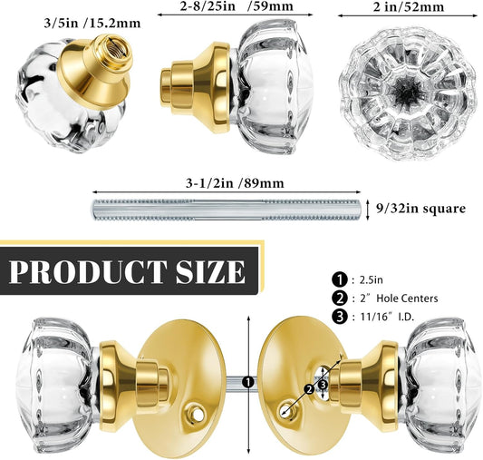 1 Set Glass Door Knobs Antique Crystal Vintage Mortise Style Fluted Replacement Kit with 2-1/2 in Satin Brass V1259-DP01-A-1164
