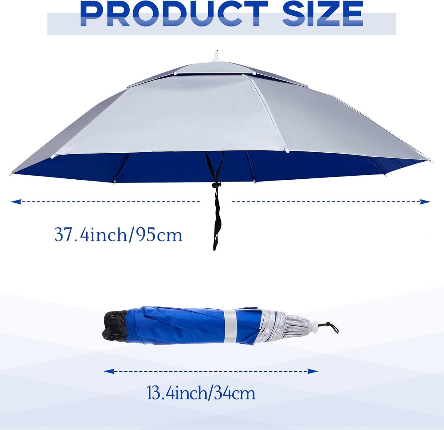 2 Pcs 37'' Diameter Large Umbrella Hat for Adults Double Layer Folding Compact UV Rain Protection Cap V1259-DP01-A-1165