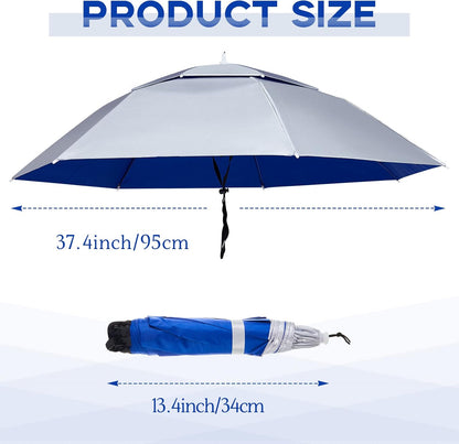 2 Pcs 37'' Diameter Large Umbrella Hat for Adults Double Layer Folding Compact UV Rain Protection Cap V1259-DP01-A-1165