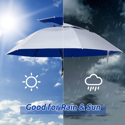2 Pcs 37'' Diameter Large Umbrella Hat for Adults Double Layer Folding Compact UV Rain Protection Cap V1259-DP01-A-1165