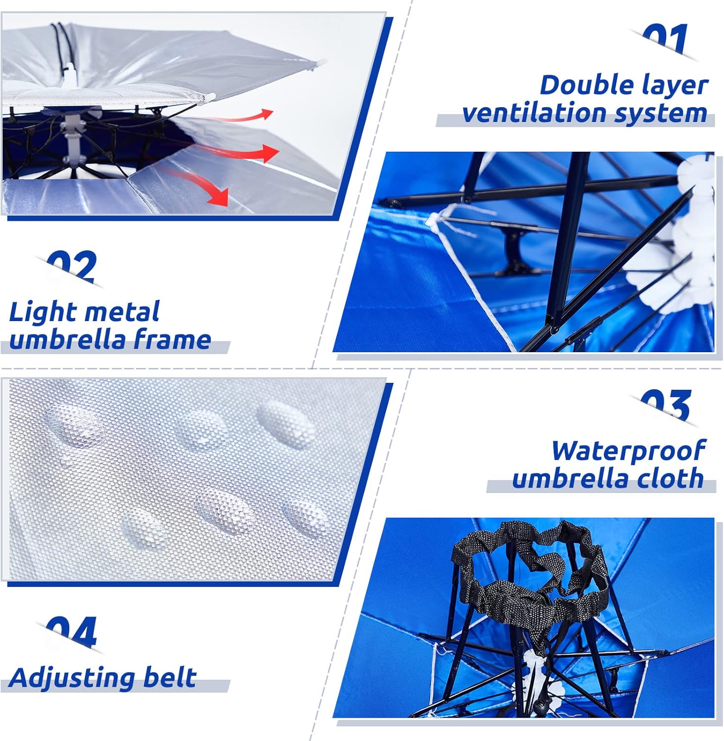 2 Pcs 37'' Diameter Large Umbrella Hat for Adults Double Layer Folding Compact UV Rain Protection Cap V1259-DP01-A-1165