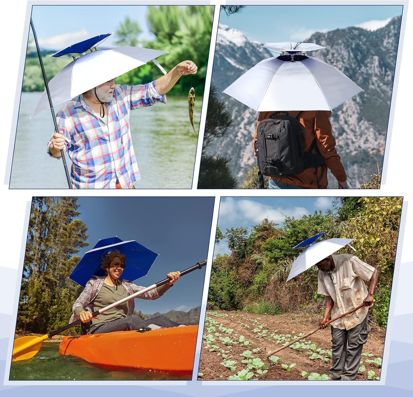2 Pcs 37'' Diameter Large Umbrella Hat for Adults Double Layer Folding Compact UV Rain Protection Cap V1259-DP01-A-1165