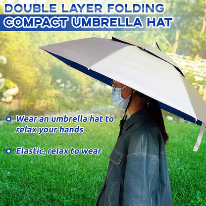 2 Pcs 37'' Diameter Large Umbrella Hat for Adults Double Layer Folding Compact UV Rain Protection Cap V1259-DP01-A-1165