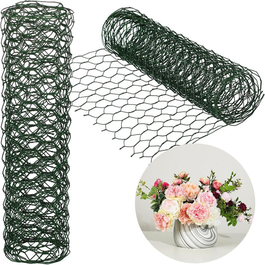 2 Pack Chicken Wire for Floral Arrangements 0.6 Inch Mesh Hexagonal Galvanized PVC Coated Netting Wires Fence V1259-DP01-A-1166