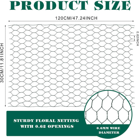 2 Pack Chicken Wire for Floral Arrangements 0.6 Inch Mesh Hexagonal Galvanized PVC Coated Netting Wires Fence V1259-DP01-A-1166