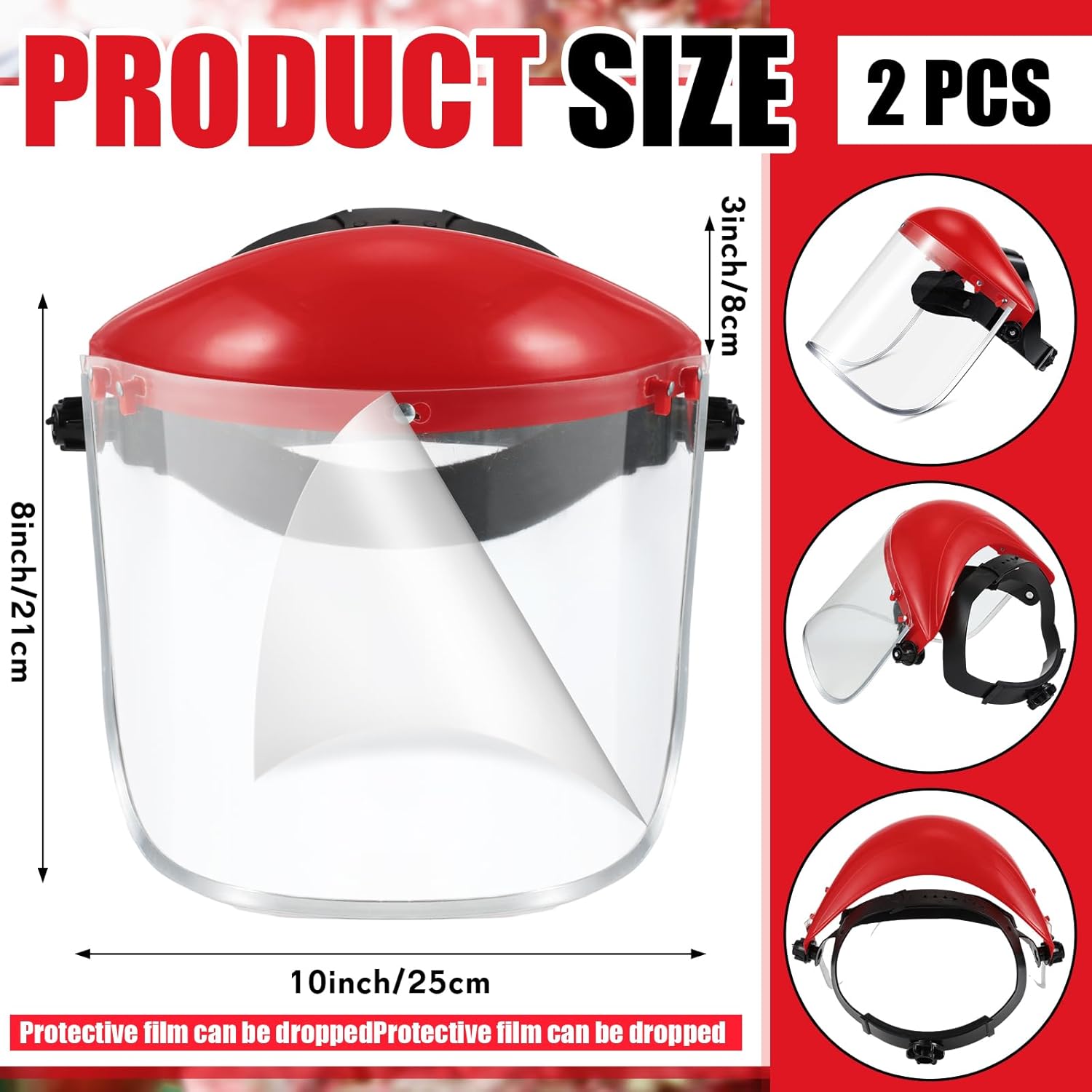 2 Pcs Safety Face Shield Mask Full Impact Clear with Crown for Grinding Cutting Weed Moving Construction V1259-DP01-A-1168