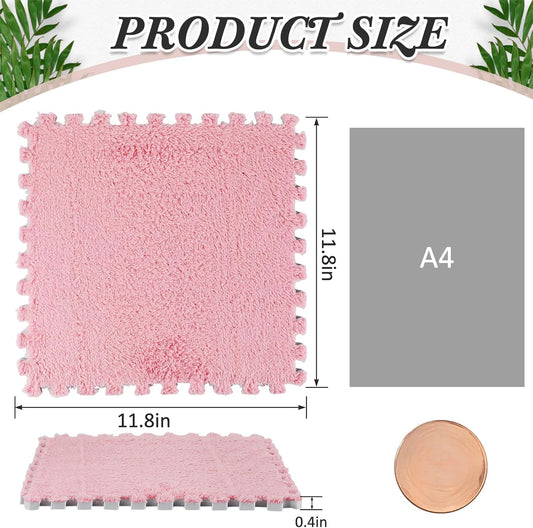72 Pieces Plush Foam Floor Mat Square Interlocking Carpet Tiles with Border 12 x 0.4 in Fluffy Play Soft V1259-DP01-A-1171