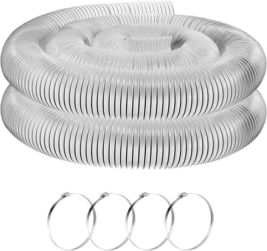 6 Inch, 10 ft Heavy PVC Dust Collection Hose, Flexible Clear Fume Hose with Stainless Steel Wire Coil and V1259-DP01-A-1180